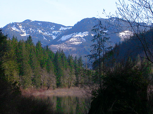 snow on foothills from Cavanaugh Lake, S central Snohomish County, Washington