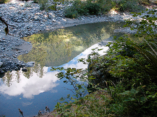 reflecting pool, gravel bar by Baker River trailhead, Whatcom County, Washington