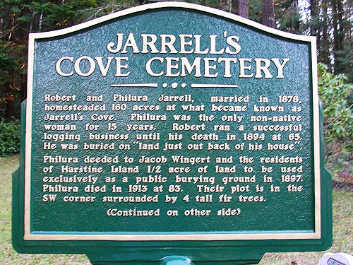Jarrell Cove Cemetery sign, Hartstene Island, Mason County, Washington