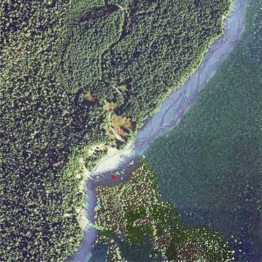 aerial view of Bar Creek Bridge area, N of Mt Baker, Washington