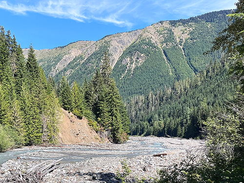 Barometer Mountain above creek, Bar Creek Bridge, N of Mt Baker, Washington