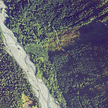 aerial photo of Wells Creek Road site, north of Mt Baker, Washington