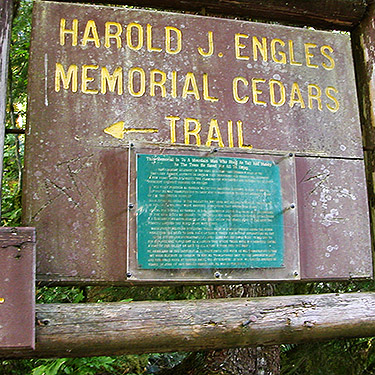Sign for Engles Memorial Grove, North Fork Sauk River, Snohomish County, Washington