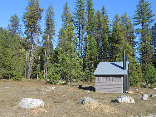 outhouse, Meadow Creek trailhead, Big Meadow Lake, Pend Oreille County, Washington