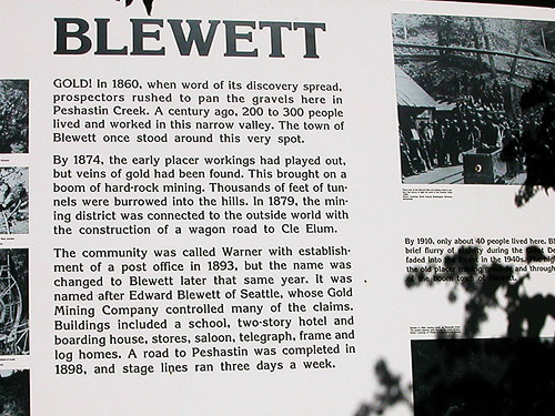 sign giving town history, Blewett townsite, near Blewett Pass, Chelan County, Washington