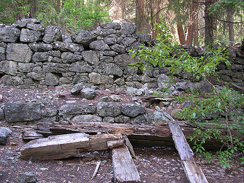 stone wall, ruins of Blewett townsite, near Blewett Pass, Chelan County, Washington