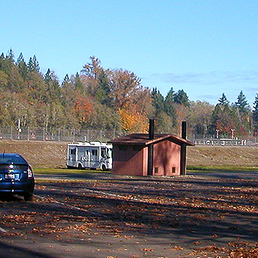 park outhouse, Blue Creek Boat Launch, Cowlitz Trout Hatchery, Lewis County, Washington
