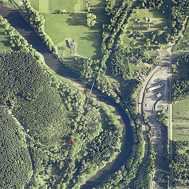 aerial view of Chehalis River bridge on Willapa Hills Trail, western Lewis County, Washington