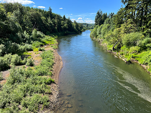 Chehalis River downstream, Chehalis River bridge on Willapa Hills Trail, western Lewis County, Washington