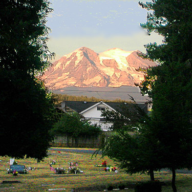 Mt. Rainier from Eatonville Cemetery at dusk, 12 August 2023