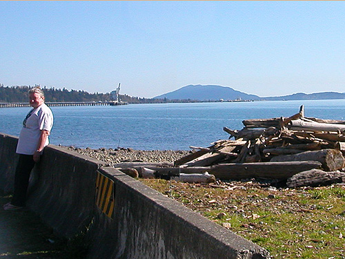 Della Scott (Lummi Island in background), Gulf Road beach, Whatcom County, Washington
