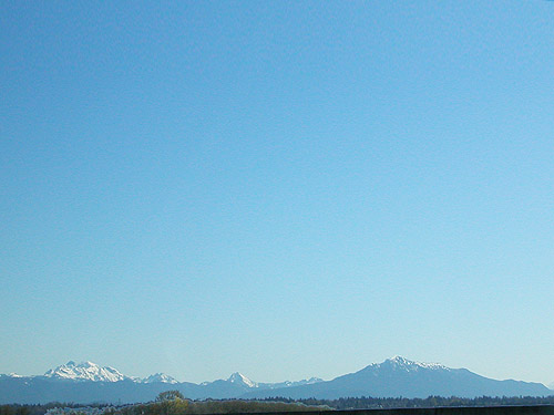 Mt. Pilchuck and Three Fingers from Interstate 5 in northern Snohomish County, Washington on 16 April 2021