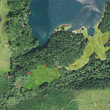 2018 aerial photo of Deer Meadow area, S end Lake Cushman, Mason County, Washington