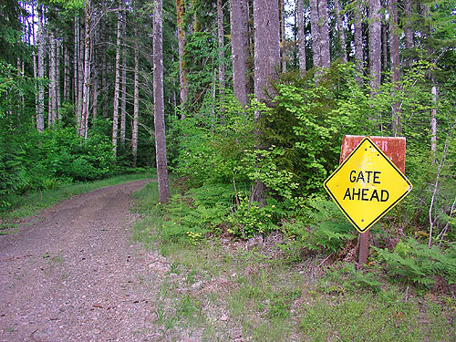 gate sign on entering Tacoma city property on the road to Deer Meadow, S end Lake Cushman, Mason County, Washington