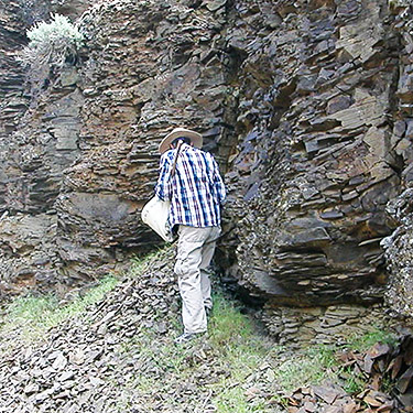 Laurel Ramseyer at rocky cliff east of  East Kittitas, Kittitas County, Washington