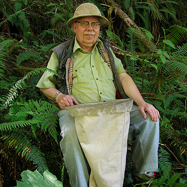 Rod Crawford resting by the creek, East Creek area, central Lewis County, Washington