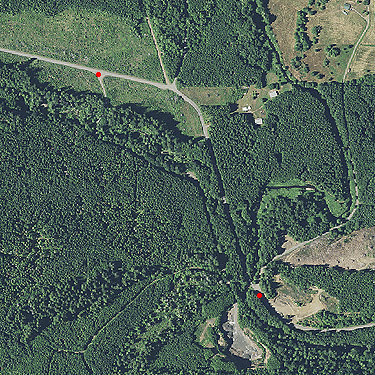 2021 aerial photo of collecting sites around Elk Creek W of Murnen, Lewis County, Washington