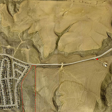 Aerial photo shows proposed and actual spider collecting sites on Badger Mountain Road, East Wenatchee, Washington