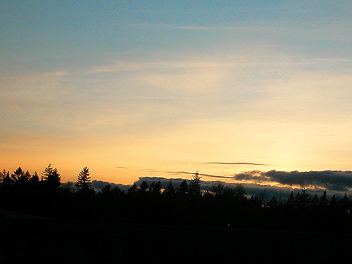 sunset, from I-5 south of Olympia, Washington, 10 March 2020