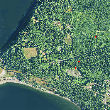 2021 aerial photo of spider sites along Cape George Road, Quimper Peninsula, Jefferson County, Washington