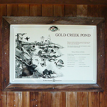 sign for Gold Creek Pond, Gold Creek Valley near Snoqualmie Pass, Washington