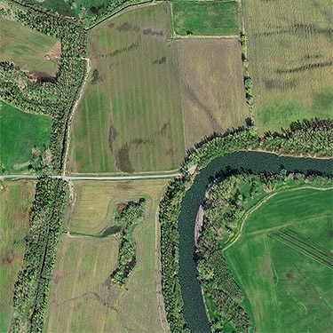 aerial view, Harksell Road at Nooksack River, Whatcom County, Washington, 2016