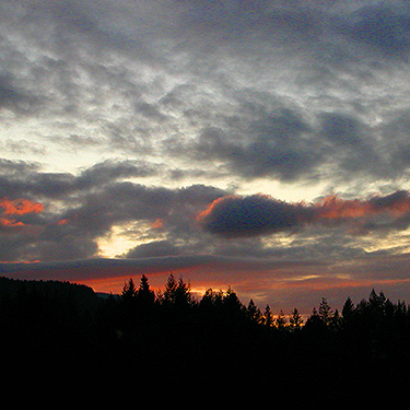 sunset from lower slopes of Huckleberry Mountain, King County, Washington on 25 September 2019