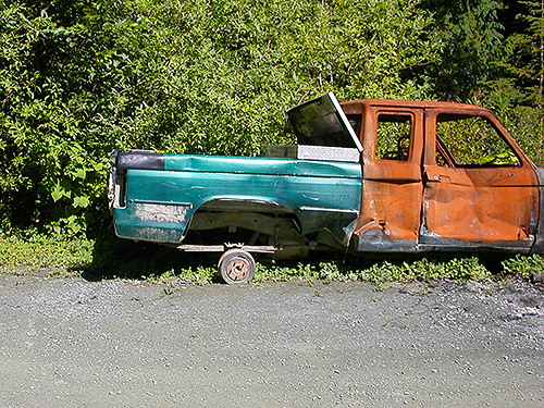 derelict truck, Iron Creek at USFS Road 16, Skagit County, Washington