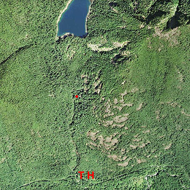 2o23 aerial photo of Lena Creek Trail and lake, Olympic Mountains, Washington