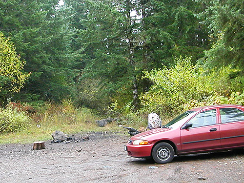 Jerry Austin's car at our field site, Lepisto Road-North Fork Lincoln Creek area, Lewis County, Washington