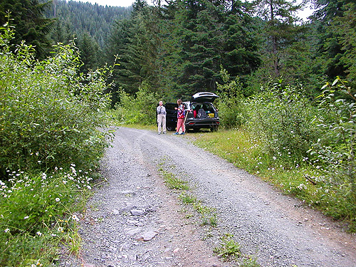 Kathy Whaley's car parked on Forest Road 1130 near Marten Lake Creek, Whatcom County, Washington