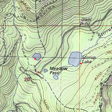 topo map of Meadow Pass, Washington and nearby lakes