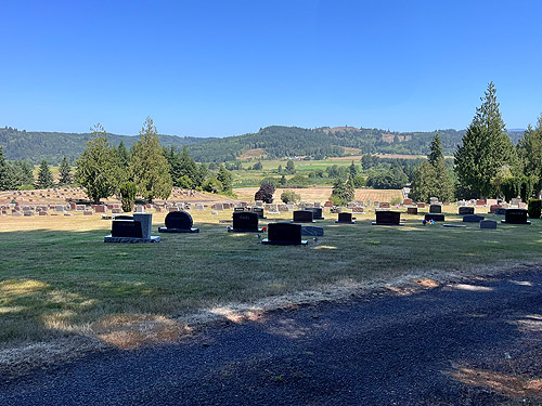 sun shines on Menlo Fern Hill Cemetery, Pacific County, Washington