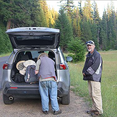 spider collectors packing up to leave Four Way Meadow, Little Naches River, Kittitas County, Washington