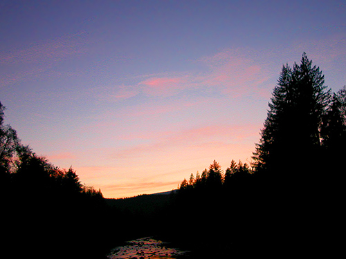 sunset on Middle Fork Snoqualmie River, King County, Washington, 18 October 2018