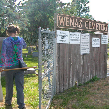 Kathy Whaley entering Wenas Cemetery, Yakima County, Washington