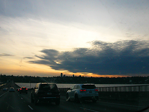sunset over Lake Washington and Seattle on 23 May 2025