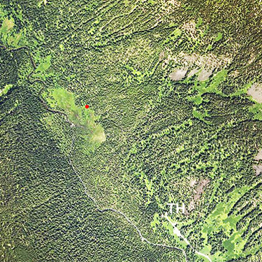 2023 aerial photo of Tucquala Meadows Trail and North Tucquala Meadow, Cle Elum River, Kittitas County, Washington