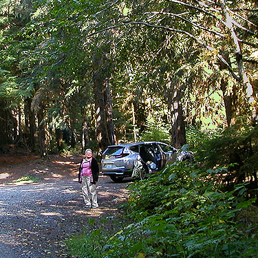 zipcar parked beside Palmer Creek, eastern Snohomish County, Washington