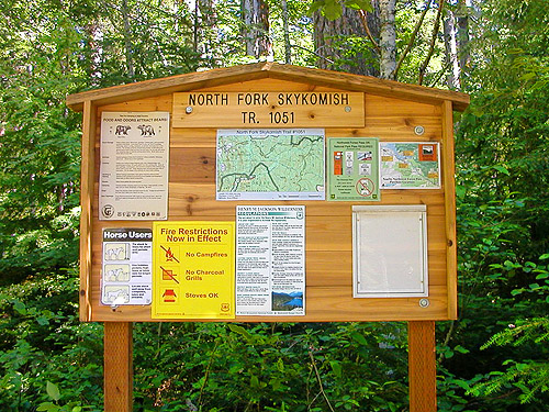 trailhead sign, North Fork Skykomish Trail, near Quartz Creek Trail, SE Snohomish County, Washington