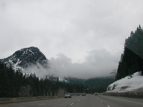 Snoqualmie Pass, Washington with mist and snow, 8 April 2023