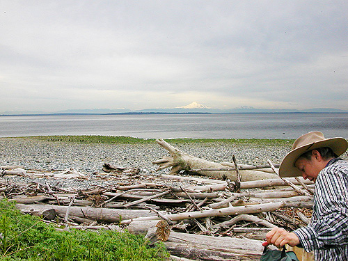 Laurel Ramseyer on beach at Lily Point Park, Point Roberts, Washington