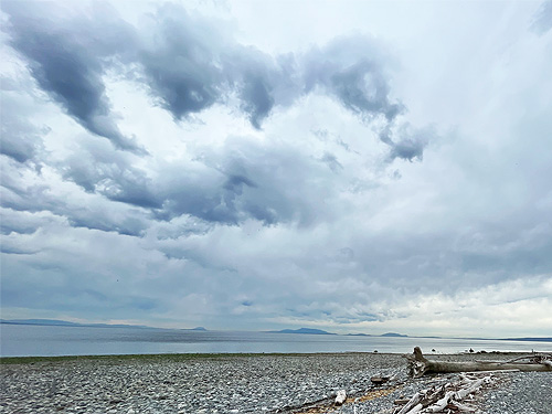 rain squall moving in over the beach, Lily Point Park, Point Roberts, Washington