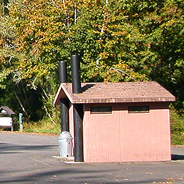 outhouse at river access, Cowlitz River SW of Salkum, Washington