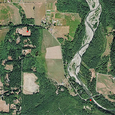 2017 aerial photo showing collecting sites along Saxon Road, South Fork Nooksack River, Whatcom County, Washington