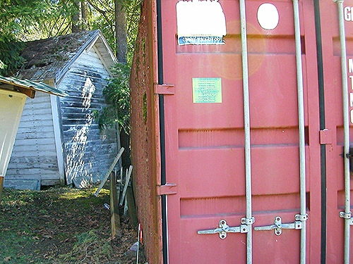 storage unit and old outhouse, Saxon Cemetery, Saxon Road, South Fork Nooksack River, Whatcom County, Washington