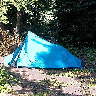 Rod Crawford's tent, Deer Park Campground, Slate Creek, Whatcom County, Washington
