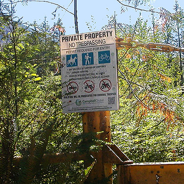 Campbell Timber sign at Sunday Lake Trailhead, North Fork Snoqualmie, King County, Washington