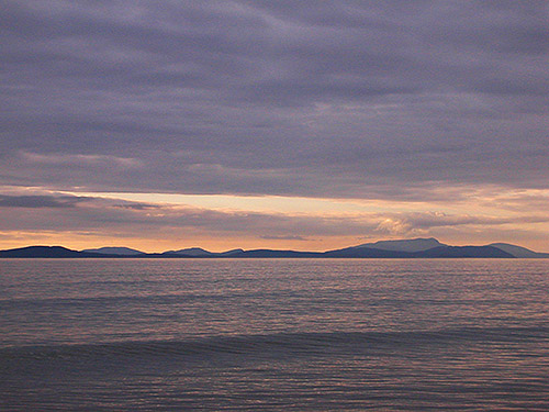 sunset from county beach access north of Swantown Lake, Whidbey Island, Washington