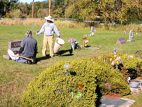 Dan Nelson and Laurel Ramseyer in Morton City Cemetery, Morton, Washington